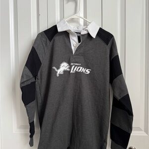 Men's Detroit Lions Gray and Black Rugby Polo Shirt NWT